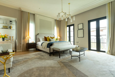 Luxury bedroom interior design in classic style. Sofa and coffee tableの写真素材