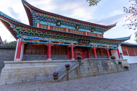 Beautiful image of Mufu Palace in Lijiang old town at evening light in Lijiang, China.の写真素材