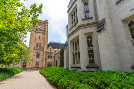 Magnificent architecture of Old Arts University of Melbourne from South Lawn, Australia