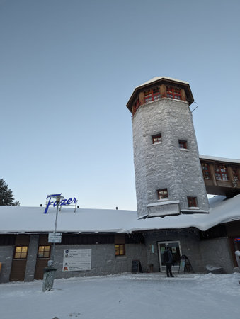 Tower at entrance to Ranua wildlife park in Laplandの写真素材