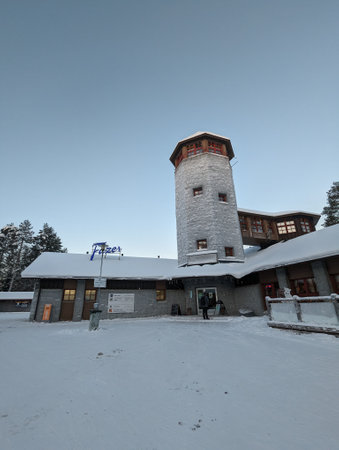 Entrance building to wildlife park in Ranua, Laplandの写真素材