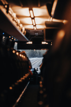 Inside coach from Rovaniemi to Ranua in Laplandの写真素材
