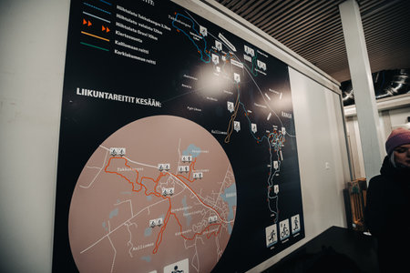 Information sign in wildlife park in Ranua, Laplandの写真素材