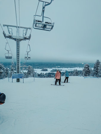View of Rovaniemi from top of Ounasvaara ski resort in Rovaniemi, Laplandの写真素材