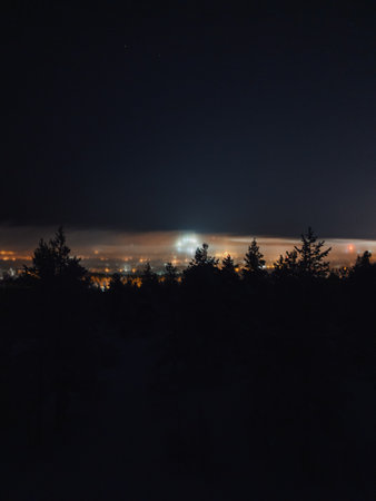 Rovaniemi lights at night in Lapland in winterの写真素材