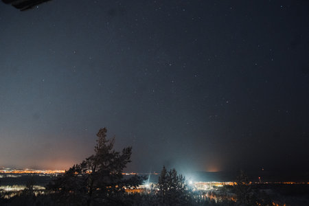 Starry night sky in Rovaniemi, Laplandの写真素材