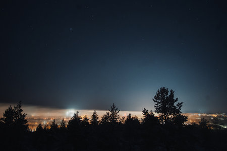 Starry sky over Rovaniemi in Lapland in winterの写真素材
