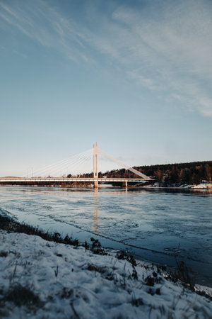 Lumberjack Candlestick Bridge in early winter in Rovaniemi, Laplandの写真素材