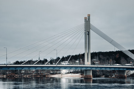 Bridge in autumn in Rovaniemi, Laplandの写真素材