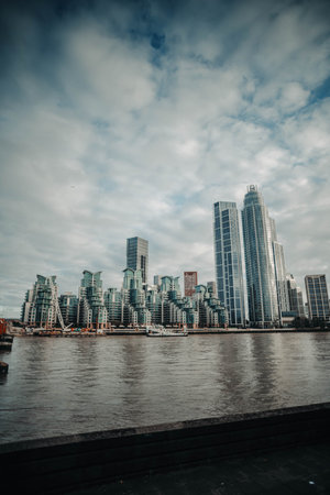 Modern apartment blocks next to Thames river in London, UKの写真素材