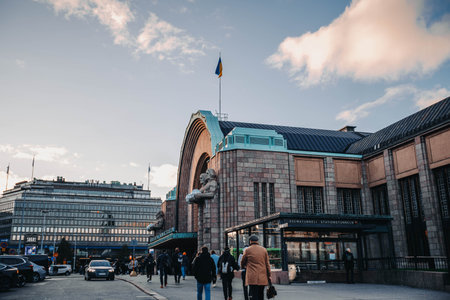 Helsinki central train station in autumn, Finland