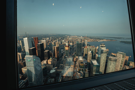 Aerial view of Lake Ontario city coastline in Toronto. Ontario from the CN Tower