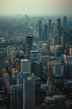Toronto, Ontario high rise building skyline aerial shot from CN Towerの写真素材