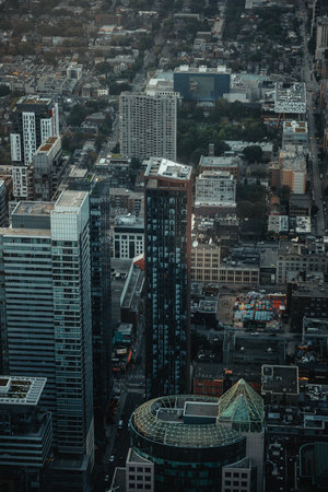 Apartment blocks in Toronto, Ontario, aerial shot from the CN Towerの写真素材