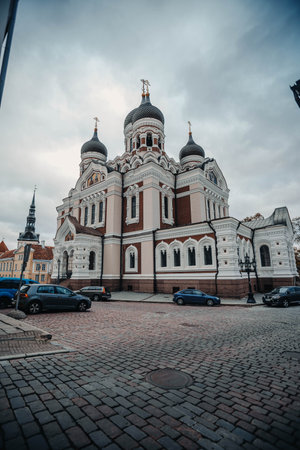 Alexander Nevsky Cathedral on cloudy autumn day in Tallinn, Estoniaの写真素材