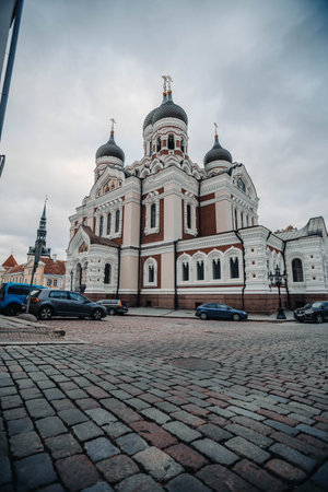 Alexander Nevsky Cathedral in Tallinn, Estonia on cloudy autumn dayの写真素材