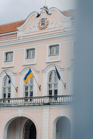 Building in the old town in Tallinn, Estoniaの写真素材