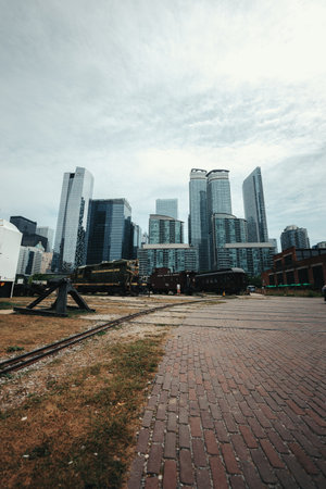 Skyscraper skyline in Toronto, Ontario city center on cloudy dayの写真素材