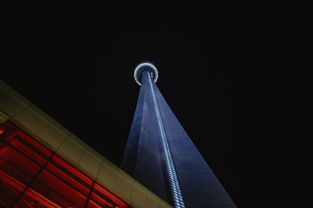 The CN Tower in Toronto, Ontario at night