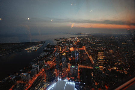Shot from the CN Tower of sunset over Toronto, Ontario city skyline