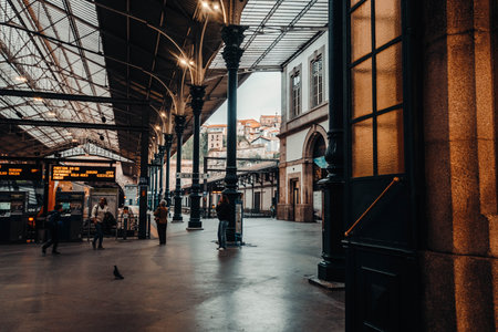 Platform in Sao Bento train station at sunset