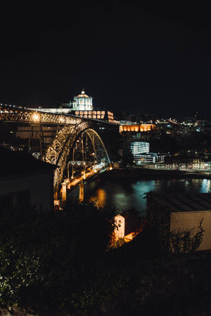 Ponte Dom Luis I bridge at night in Porto, Portugal