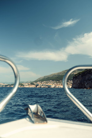 Dubrovnik, Croatia view from the front of boat in summerの写真素材