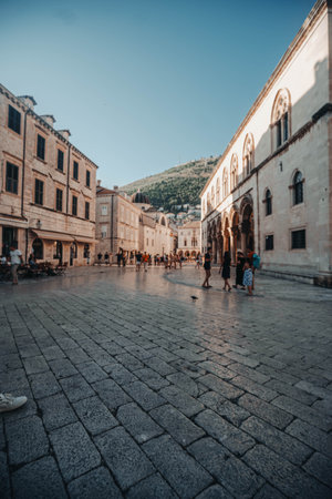 Street in the centre of Dubrovnik old town in summer in Croatiaの写真素材