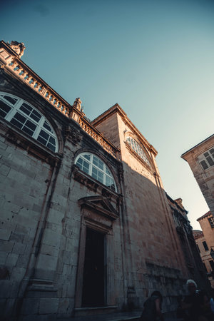 The side of the cathedral on sunny day in Dubrovnik old town, Croatia in summer
