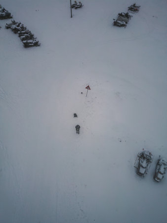 Drone shot view of man in Longyearbyen, Svalbardの写真素材