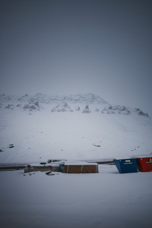 Snowy mountains in the fogの写真素材