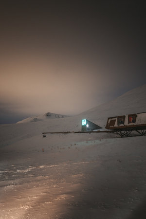 The Global Seed Vault in the polar night in Longyearbyen, Svalbard in winterの写真素材