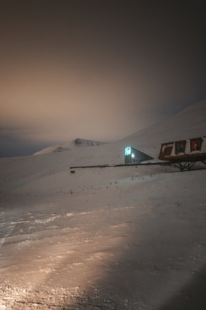 Cloudy polar night in Longyearbyen, Svalbard winterの写真素材