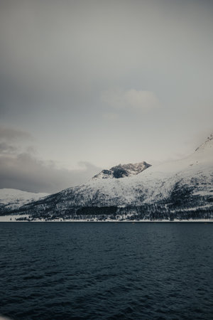 Snowy mountain in winter in the Lyngen Alps in northern Norwayの写真素材
