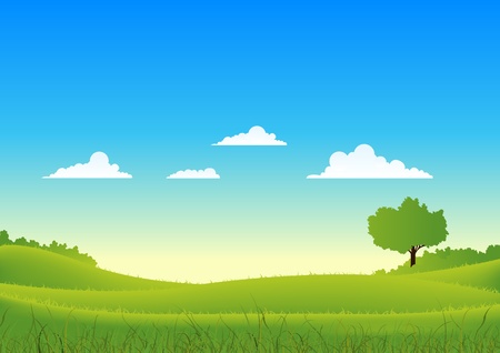 Illustration of a cartoon spring or summer seasons landscape Illustration of a cartoon spring or summer seasons landscape