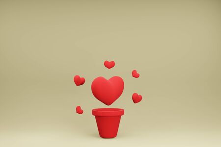 red growing hearts. Measurement and analysis. Valentine's day Family. Illustration wallpaper red background. Business design product presentation. 3D Rendering.の写真素材