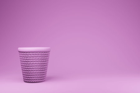 pink Cylinder wicker baskets for clothes.  Illustration  wallpaper for backdrop background. 3D Rendering.の写真素材