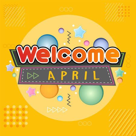 Welcome April. Vector for greetings, new moon on yellow backgroundのイラスト素材