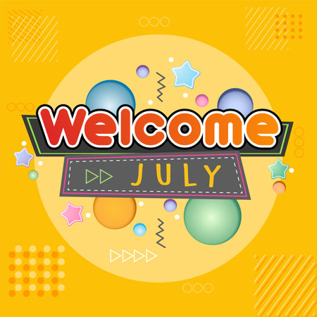 Welcome July. Vector for greetings, new moon on yellow backgroundのイラスト素材