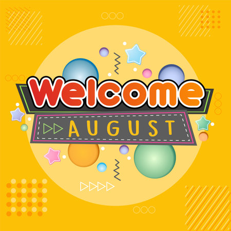 Welcome August. Vector for greetings, new moon on yellow backgroundのイラスト素材