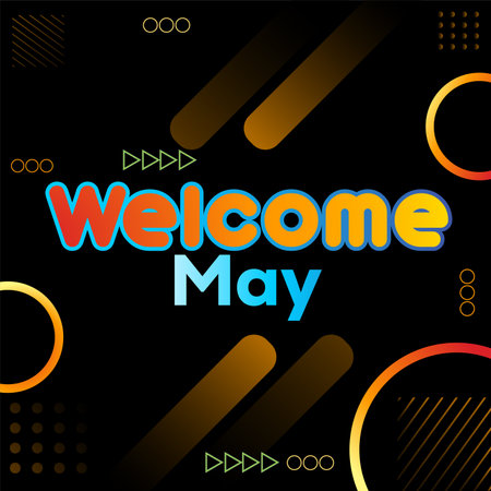 Welcome to May. Vector for greetings, new moon on color dark backgroundのイラスト素材