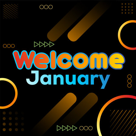 Welcome to January. Vector for greetings, new moon on color dark backgroundのイラスト素材