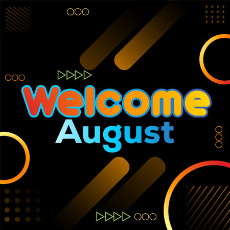 Welcome to August. Vector for greetings, new moon on color dark backgroundのイラスト素材