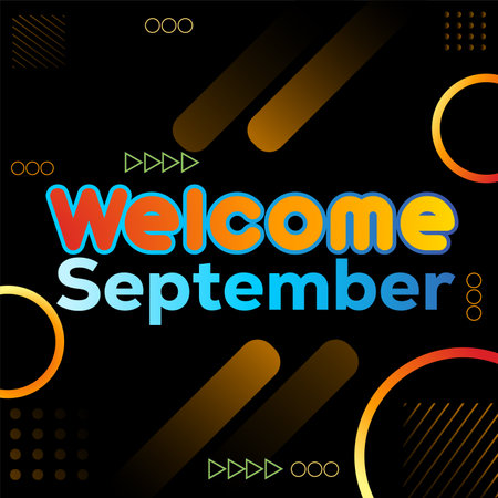 Welcome to September. Vector for greetings, new moon on color dark backgroundのイラスト素材