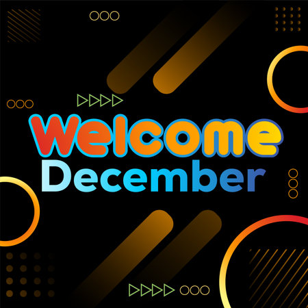 Welcome to December. Vector for greetings, new moon on color dark backgroundのイラスト素材