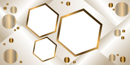 Three Golden color hexagon infographic concept.Vector Illustration.のイラスト素材