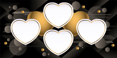 Golden Heart. Four InfographicTemplate concept with Black background. Vector Illustration.のイラスト素材