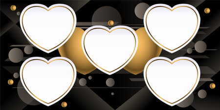 Golden Heart. Five InfographicTemplate concept with Black background. Vector Illustration.のイラスト素材