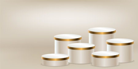 Six Podium cylinder set front view and level isolated on light cream color background.のイラスト素材