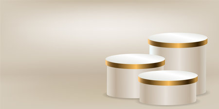 Three Podium cylinder set front view and level isolated on light cream color background.のイラスト素材